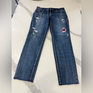Maurices Distressed Blue Jeans with Red Patch